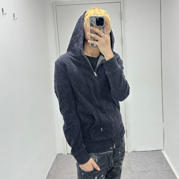 ABAHOUSE 2 way velvet grunge hood zip