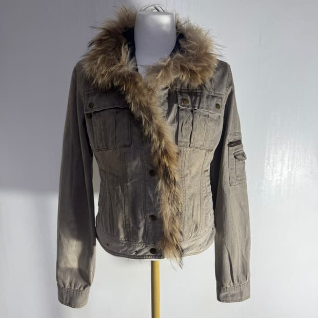 Clichy 머드 워싱 퍼 트리밍 트러커 자켓 y2k lgb goa 