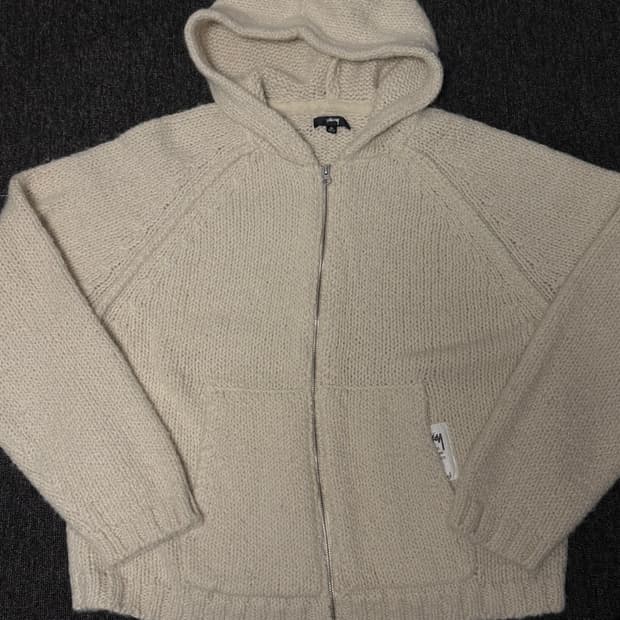 [XL] 스투시 알파카 울 니트 후드집업 아이보리