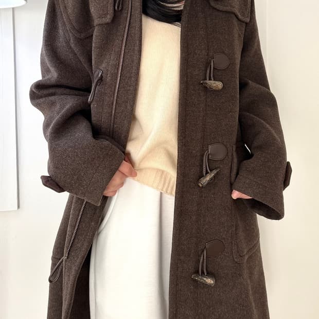 빈티지 브라운 떡볶이 안감체크 코트