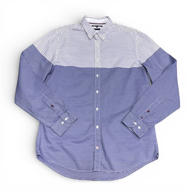 L 타미힐피거 화이트 스트라이프 셔츠