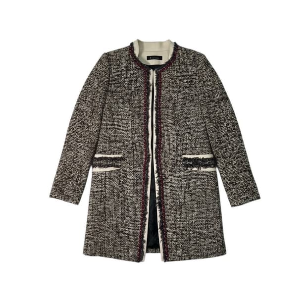 잇미샤 트위드 노카라 롱 코트