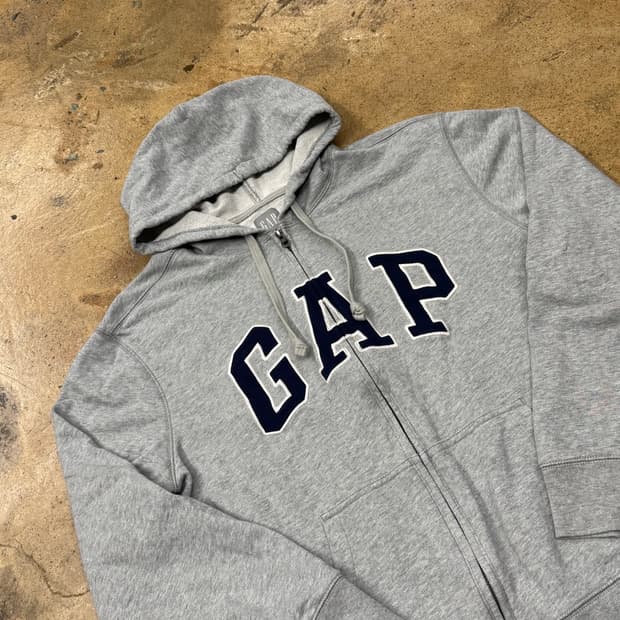 갭 그레이 로고 후드집업
