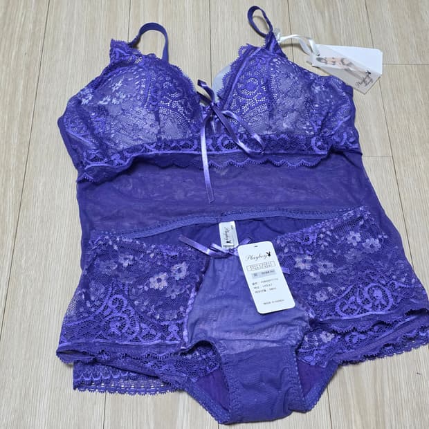 PLAYBOY) 퍼플 빈티지 레이스 란제리 속옷세트
