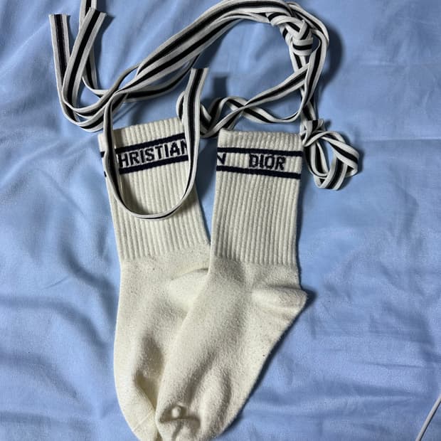 화이트&네이비 코튼 레이스 여성 양말