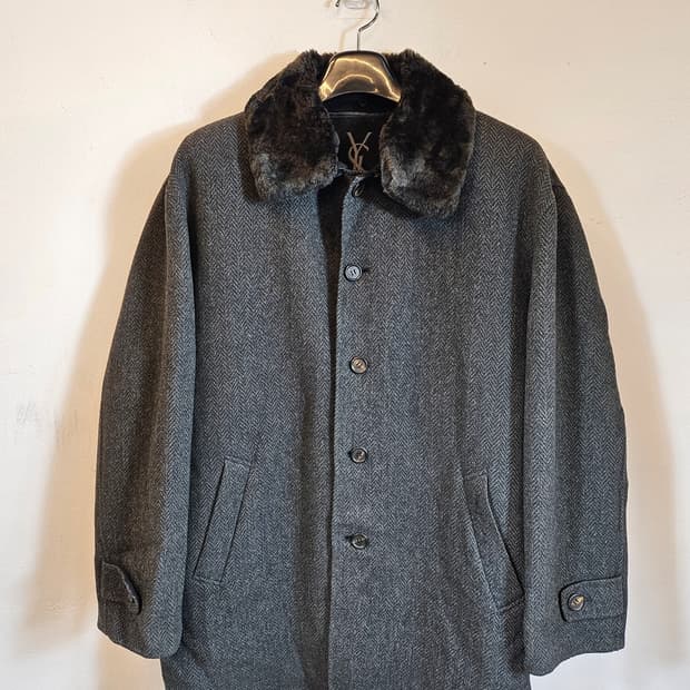 YSL 입생로랑 헤링본 모직코트 105 XL