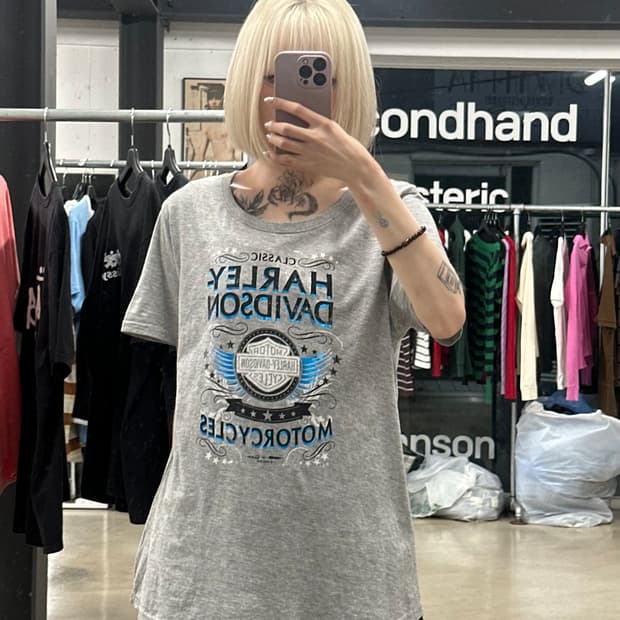 할리 데이비슨 우먼스 그레이 로고 반팔 티셔츠