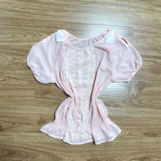 빈티지 딸기우유 핑크 리본 블라우스 히메갸루 로걀 라떼 발레코어 헤이세이