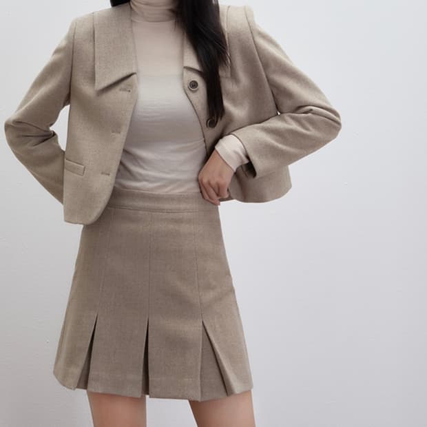 미쏘 A라인 미니 스커트, 빅카라 숏 자켓 (세트 판매)