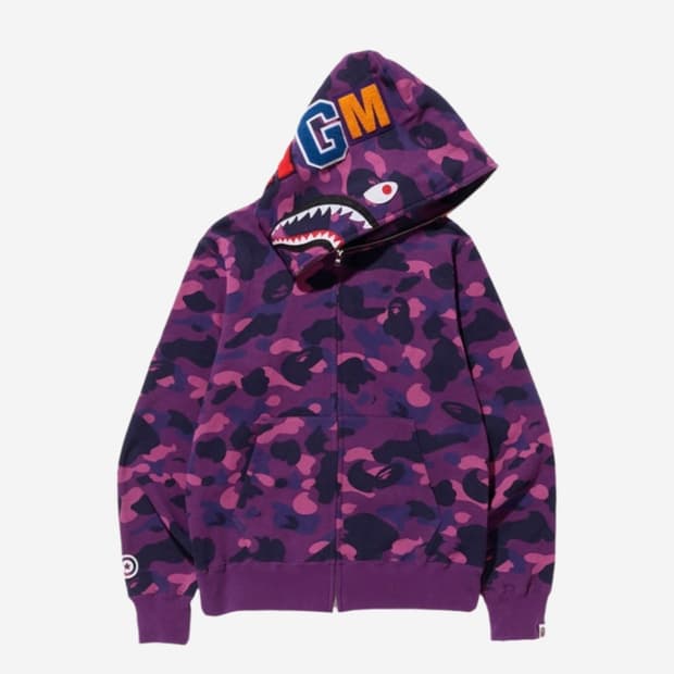 [ 실측 사이즈 S ] 베이프 샤크 후드집업 퍼플