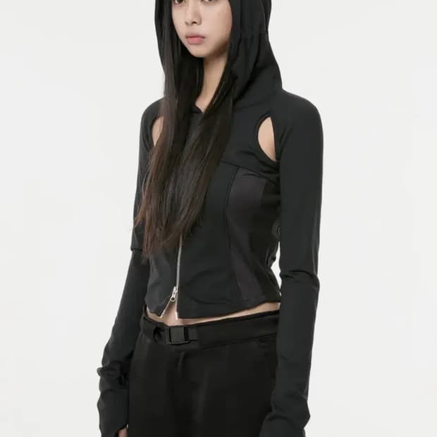 플레어업 컷아웃 후드 집업