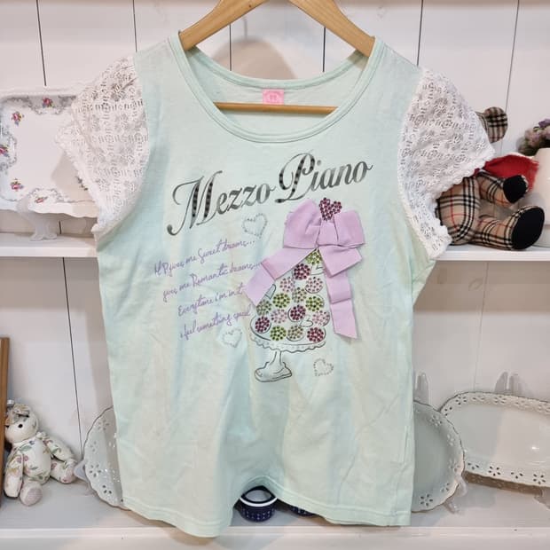 메조피아노 민트 레이스 반팔 티셔츠