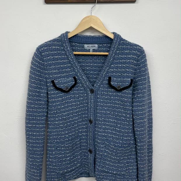 센존 블루라벨 21fw 한섬 울 트위드 니트 가디건