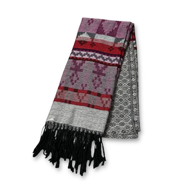 빈티지 퍼플 레드 패턴 코튼 머플러