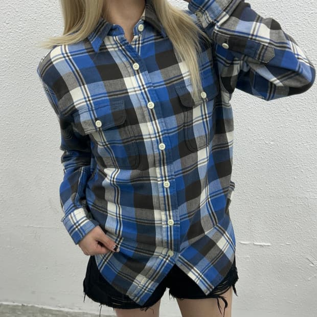 폴로 랄프로렌 버튼포켓 파스텔 타탄체크 울 셔츠 XS