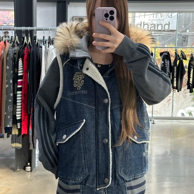 MLB 울프죠 양털 데님 패딩베스트