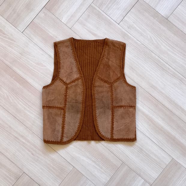 [Vintage] Suede Knit Vest (Camel)