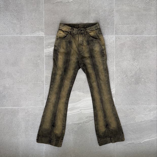 Washing khaki denim slit 하이웨스트 부츠컷팬츠