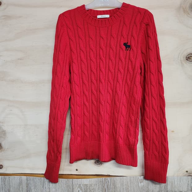 143) 아베크롬비 레드 꽈배기 니트