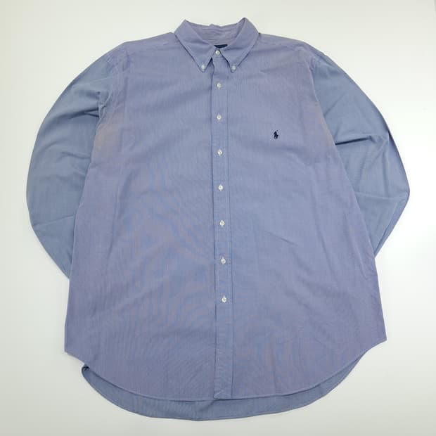 CN832 2XLT 폴로 랄프로렌 블루퍼플 투톤 도트체크 긴팔 셔츠 남방