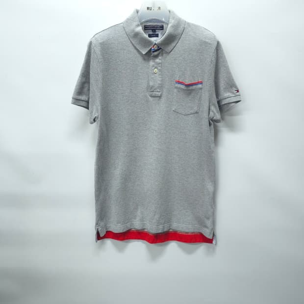 타미힐피거 그레이 배색 포인트 포켓 반팔 티셔츠(95)