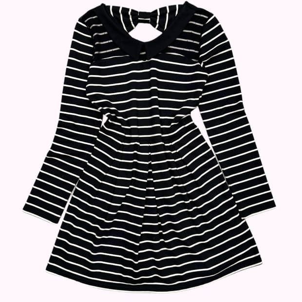 lace shoulder ribbon stripe dress