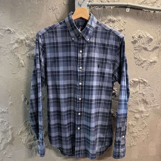 폴로 랄프로렌 슬림핏 체크 버튼다운 셔츠 네이비 블루 S