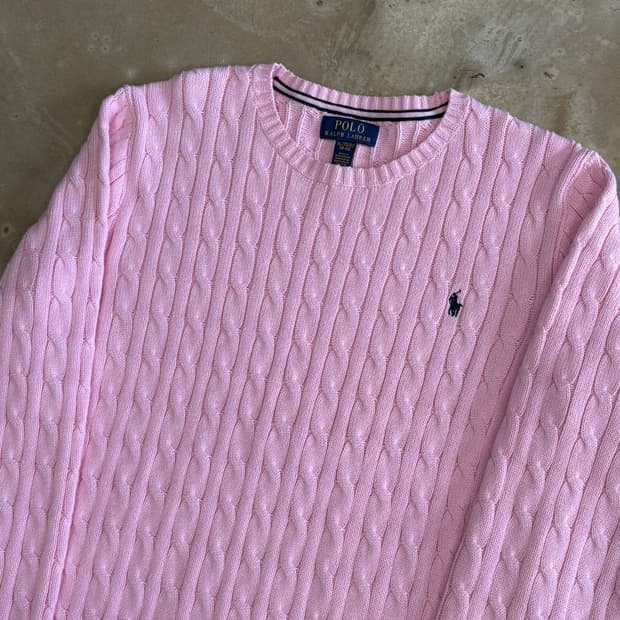 XL 폴로랄프로렌 여성용 핑크 케이블니트 