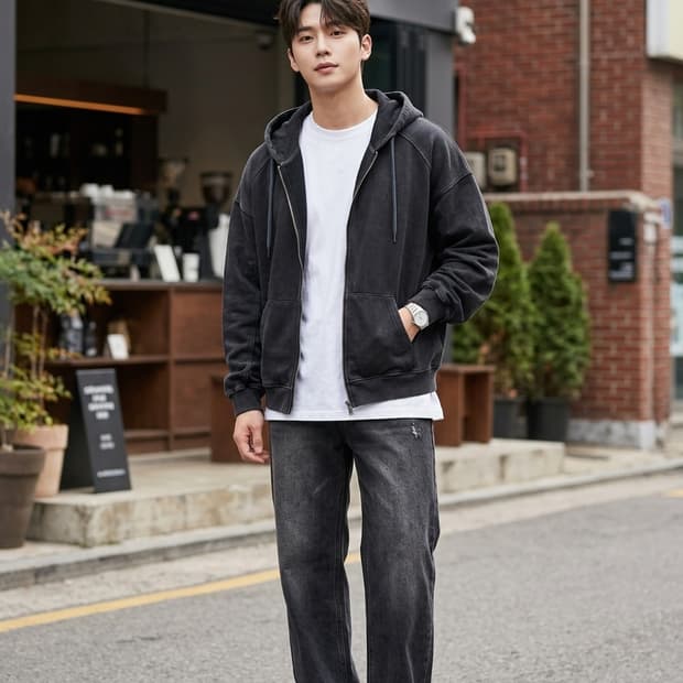 DIMITRI BLACK 디미트리블랙 올시즌아이템 워싱 후드 집업