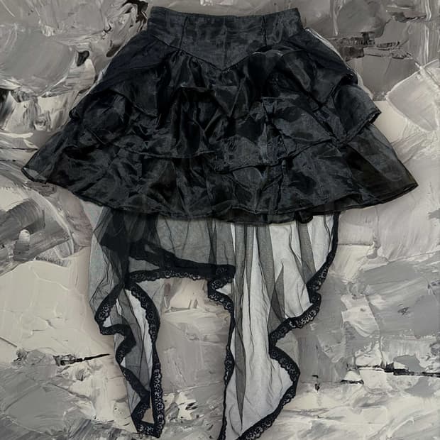 블랙 시스루 레이스 스커트