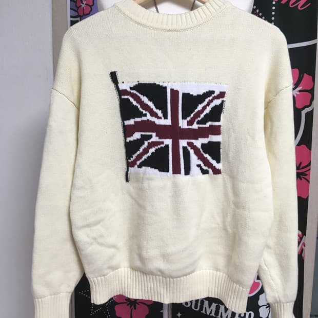 영국 국기 니트 크림색