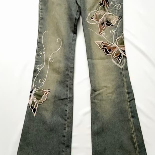 포더피피 대장 y2k 와투케 나비 자수 부츠컷 바지