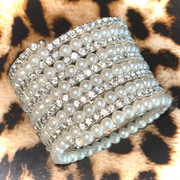 시부야 갸루 진주 큐빅 뱅글 팔찌