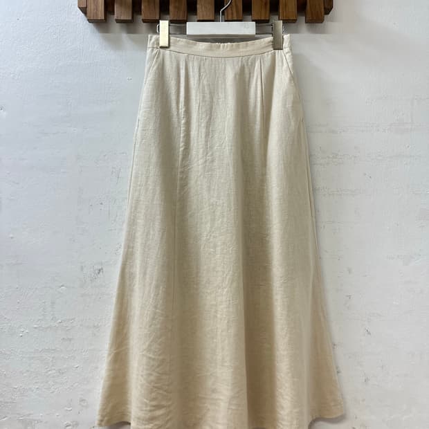 일본빈티지 린넨 혼방 플레어 밴딩 롱 스커트