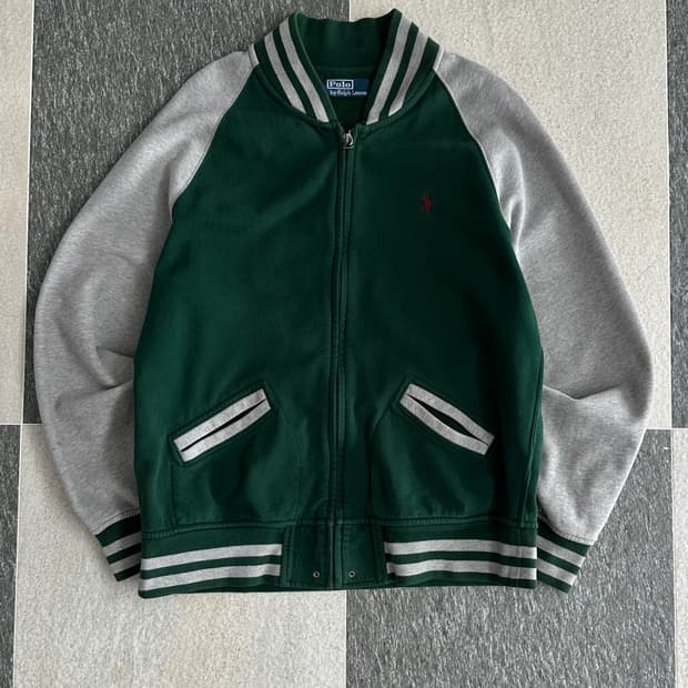 폴로 랄프로렌 그레이/딥그린 스웻 바시티 집업 
