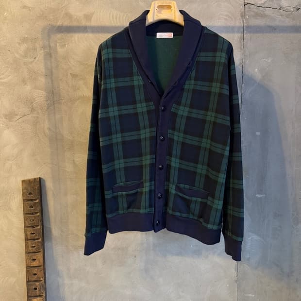 BEAMS 빔즈 숄칼라 블랙와치 가디건 100