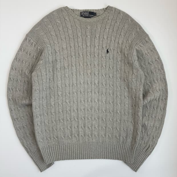 Polo  폴로 랄프로렌 자수 코튼 그레이 꽈배기 니트 