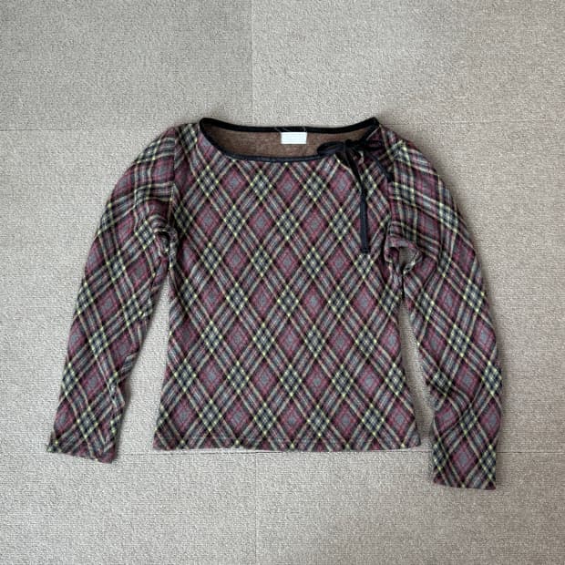 리본 다이아몬드 체크 탑 갸루