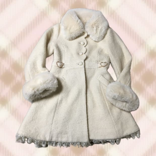 리즈리사 퍼 레이스 리본 코트 라떼 히메 갸루 러블리 로걀 빈티지