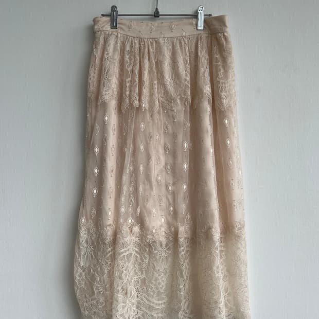Vintage Beige Lace Midi Skirt