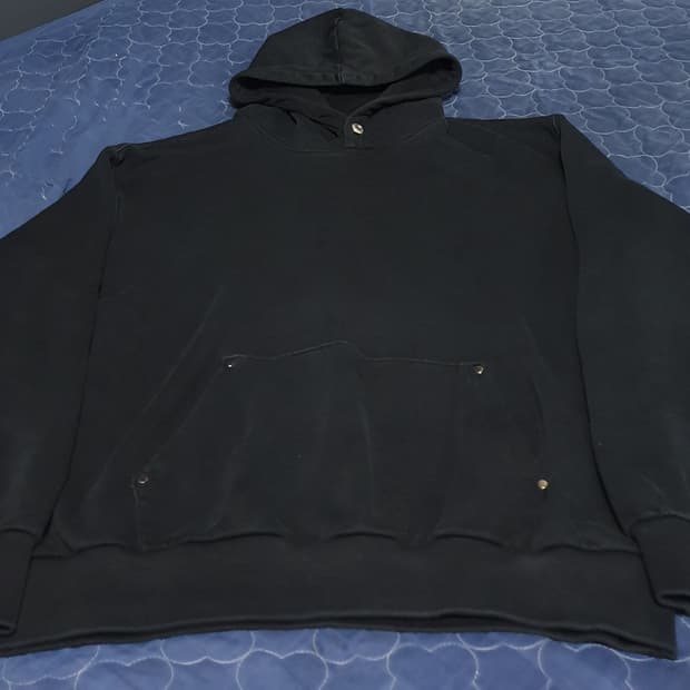 탑텐 오버핏 넥버튼 후드티 블랙 (XL)