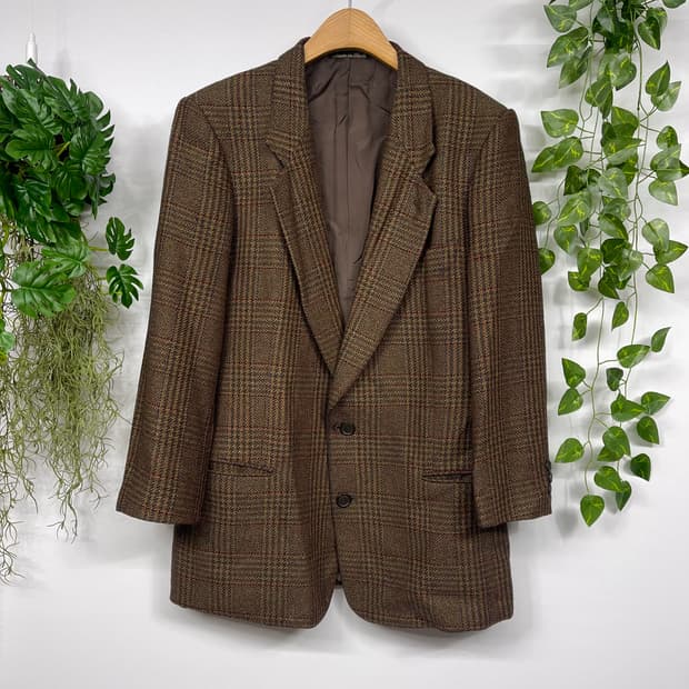 아르마니] 빈티지 체크 브라운 울 자켓 (L)