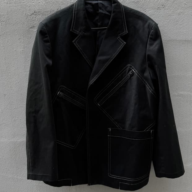 요지야마모토 몰스킨 비대칭 포켓 지퍼 스티치 블레이저 자켓