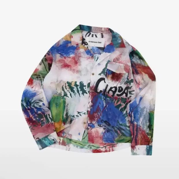 앤더슨벨 화이트 스크래치 오픈 칼라 셔츠 L