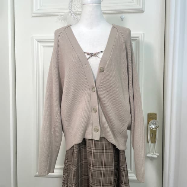 pink beige rib over basic cardigan