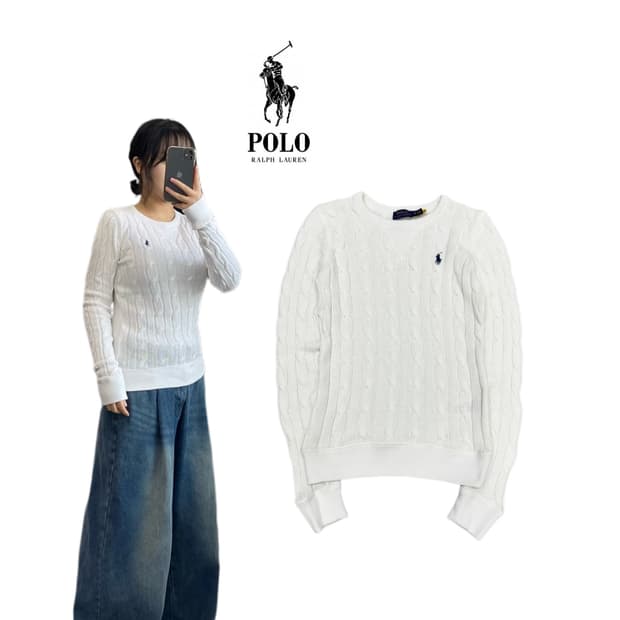 폴로 신형 꽈배기 니트 화이트