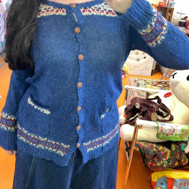 모리 네이비 투포켓 가디건