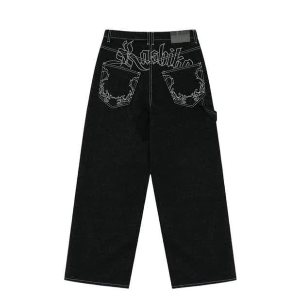 카시코 자수 논페이드 데님팬츠 블랙