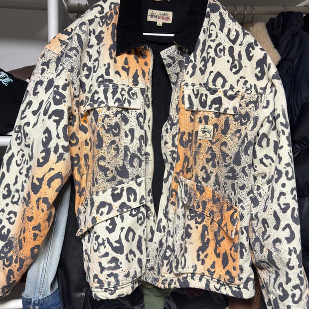 스투시 워시드 캔버스샵 레오파드 자켓 L