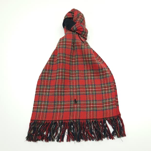 MX192 폴로 랄프로렌 레드체크 블랙 코튼 양면 목도리 머플러